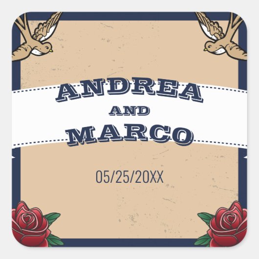 Sticker Carré Rockabilly Tattoo Gothique Destination Mariage (Devant)