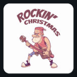 Sticker Carré Rockin Christmas, Père Noël rocking avec Guitar In<br><div class="desc">Design de Noël amusant avec une illustration du Père Noël qui se balançait avec une guitare de cerf. Parfait pour Noël,  guitariste et amoureux de guitare. Noël de Rockin.</div>
