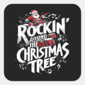 Sticker Carré Rockin' Christmas Tree Text Drummer (Devant)