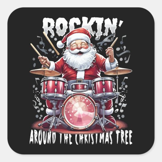 Sticker Carré Rockin' Santa Drummer Christmas Tree (Devant)