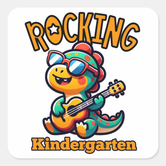 Sticker Carré Rocking Kindergarten Dinosaur with guitar  (Devant)