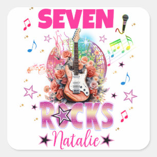 Sticker Carré Rock'n'Roll Guitare Musicale Anniversaire Fille Ro