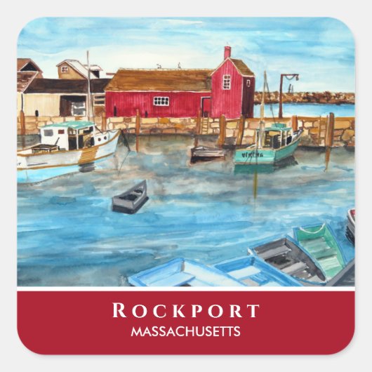 Sticker Carré Rockport Harbour Massachusetts Nouvelle-Angleterre (Devant)