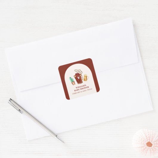 Sticker Carré Rodéo Rustique Cowboy Cactus Baby shower d'arc de (Enveloppe)