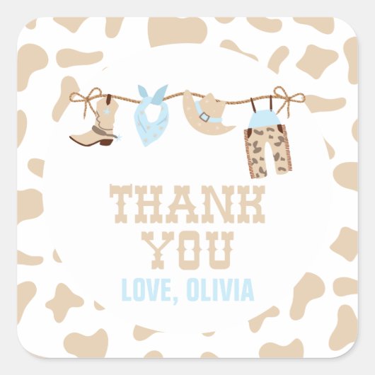 Sticker Carré Rodeo Western Cowboy Baby shower (Devant)