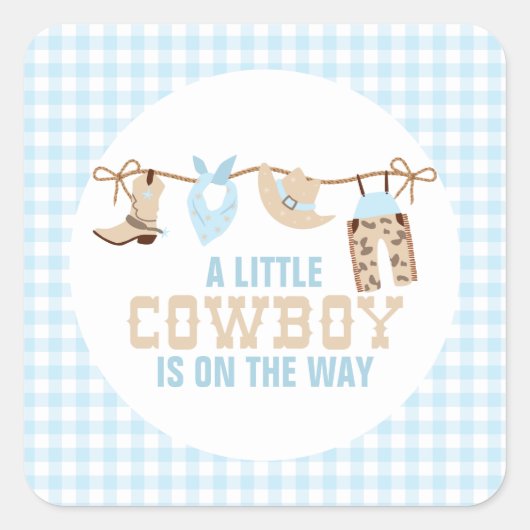 Sticker Carré Rodeo Western Cowboy Baby shower (Devant)