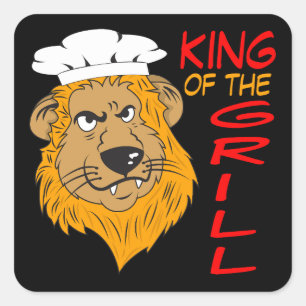 Sticker Carré Roi du Grill, Lion Chef, Drôle Noir