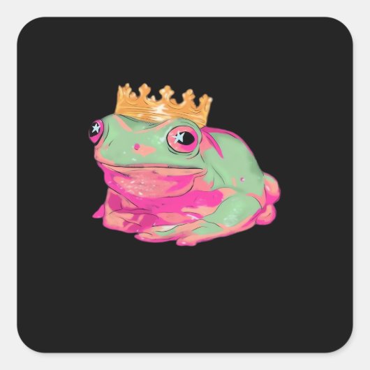 Sticker Carré Roi Grenouille Funky Mème Style Classique (Devant)