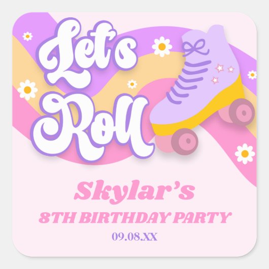 Sticker Carré Roll Roller Patinage Patinage Anniversaire (Devant)