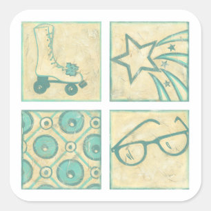 Sticker Carré Roller Rink Woodblock Dessin de Chariklia Zarris