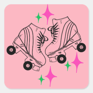 Sticker Carré Roller Skates Derby Patinage rose fête d'anniversa