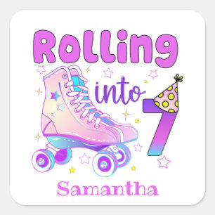 Sticker Carré Rolling In 7 Roller Skater Anniversaire Célébrati
