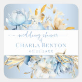 Sticker Carré Romance Blue Floral Gold Wedding Shower (Devant)