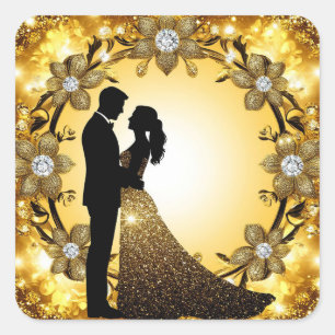 Sticker Carré Romance de mariage sur fond doré