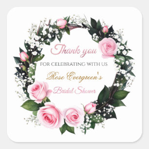 Sticker Carré Romance Ému : Rose Rose Fête de Mariage Merci
