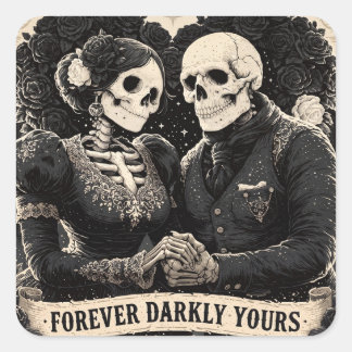 Sticker Carré Romance gothique de deux squelettes se tenant la m