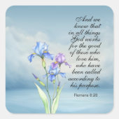 Sticker Carré Romans 8:28 Iris Aquarelle (Devant)