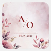Sticker Carré Romantic Blush Floral Monogram Custom Wedding (Devant)