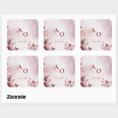 Sticker Carré Romantic Blush Floral Monogram Custom Wedding (Feuille)