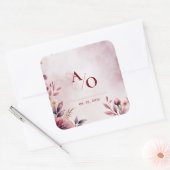 Sticker Carré Romantic Blush Floral Monogram Custom Wedding (Enveloppe)