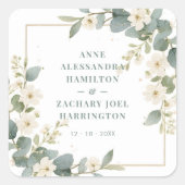 Sticker Carré Romantic Charming Flowers & Branches Frame Wedding (Devant)