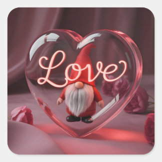 Sticker Carré Romantic Gnome in Heart Display with Neon "Love"
