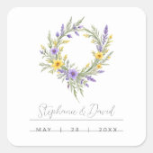 Sticker Carré Romantic Minimal Wedding Yellow & Lavender Wreath (Devant)