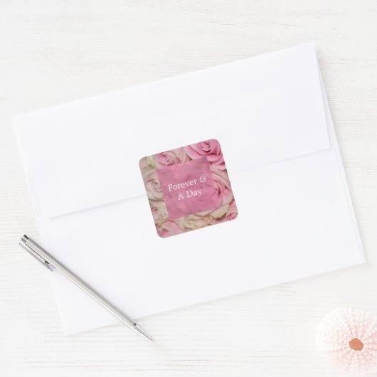 Sticker Carré Romantic Pink Cream Rose Mariage (Enveloppe)