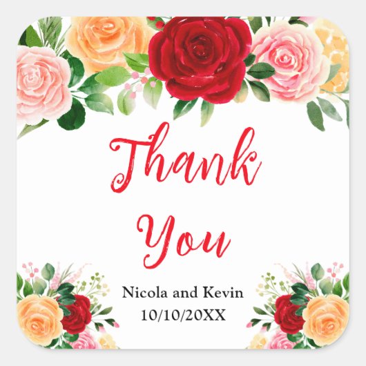 Sticker Carré Romantic Red and Orange Roses (Devant)