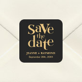 Sticker Carré Romantique Black Gold Custom Enregistrer le Mariag