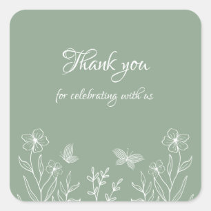 Sticker Carré Romantique élégant mariage floral vert sauge