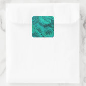 Sticker Carré Romantique élégant turquoise vert rose floral (Sac)