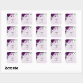 Sticker Carré Romantique fleurs violet vert mariage (Feuille)