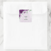 Sticker Carré Romantique fleurs violet vert mariage (Sac)