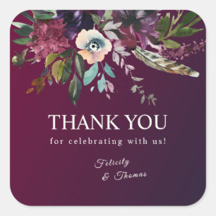 Sticker Carré Romantique Floral Bourgogne Washed Merci