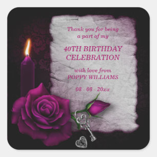 Sticker Carré Romantique gothique Rose & bougie Anniversaire
