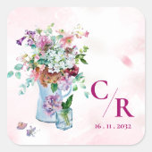 Sticker Carré Romantique Rustique Floral Monogramme Fleur sauvag (Devant)