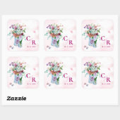 Sticker Carré Romantique Rustique Floral Monogramme Fleur sauvag (Feuille)