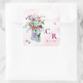 Sticker Carré Romantique Rustique Floral Monogramme Fleur sauvag (Sac)