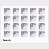 Sticker Carré romantique violet poussiéreux et fleurs bleu (Feuille)