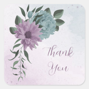 Sticker Carré romantique violet poussiéreux et fleurs bleu