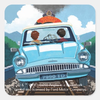 Sticker Carré Ron & HARRY POTTER™ en voiture volante vers HOGWAR