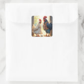 Sticker Carré Rooster et Humour Hen (Sac)