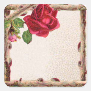 Sticker Carré Rose ancienne vintage rustique victorienne antique