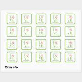 Sticker Carré Rose aquarelle LOVE NOM Mariage  (Feuille)