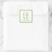 Sticker Carré Rose aquarelle LOVE NOM Mariage  (Sac)