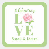 Sticker Carré Rose aquarelle LOVE NOM Mariage  (Devant)