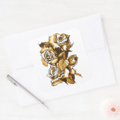 Sticker Carré Rose, art floral graphique, fleurs roses fleuries (Enveloppe)