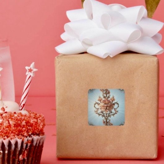 Sticker Carré Rose Baroque 