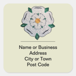 Sticker Carré Rose blanche du Yorkshire à filigranes de papier,